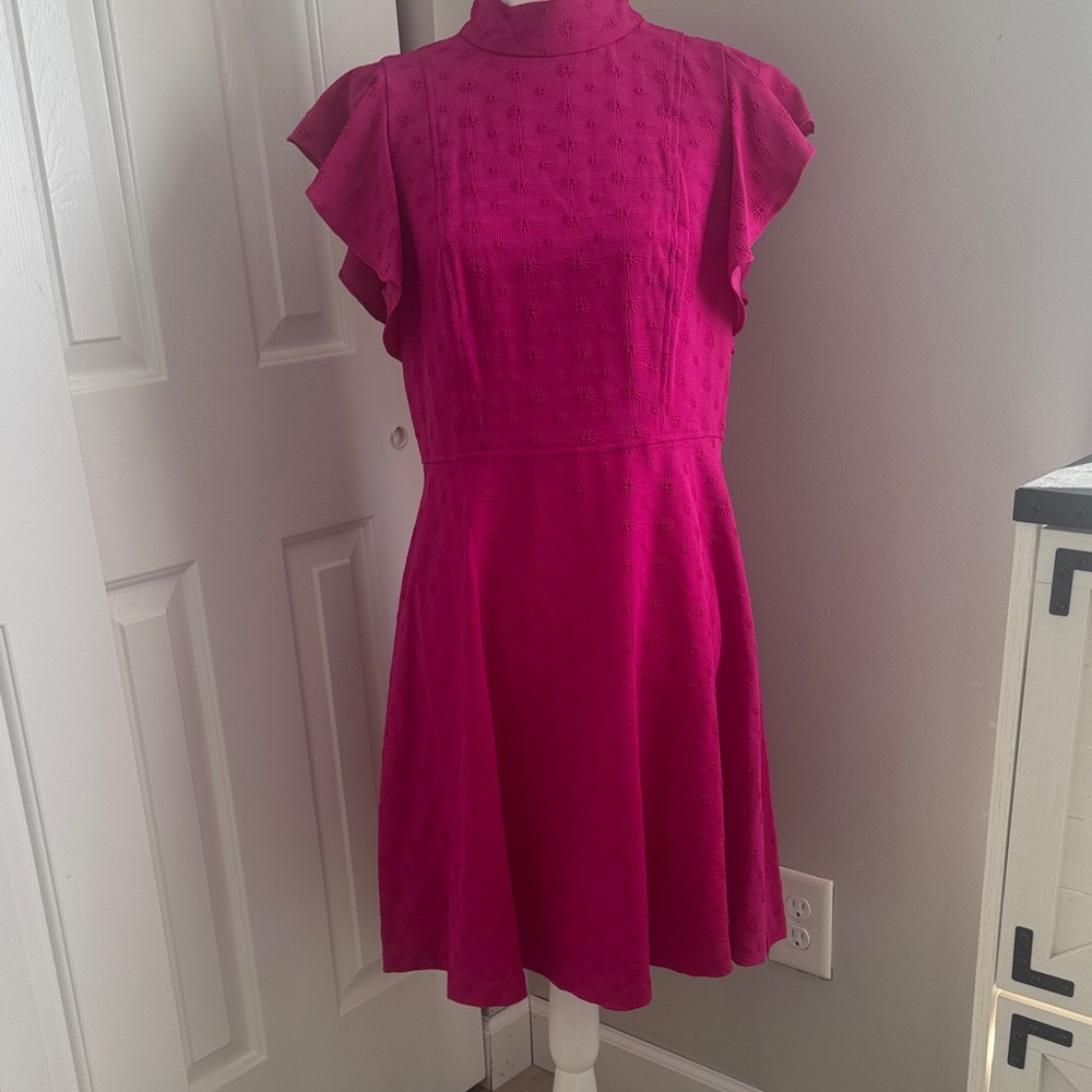 Women’s Flutter Sleeve High-Neck Dress in Fuchsia
